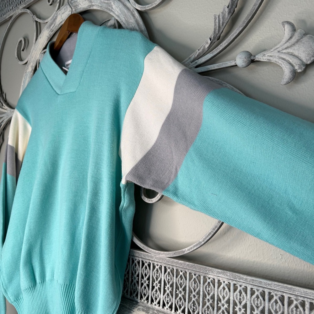 Obermeyer Sarah Vintage 80s Teal Colorblock Wool Blend Ski Sweater Womens L EUC - Picture 3 of 8